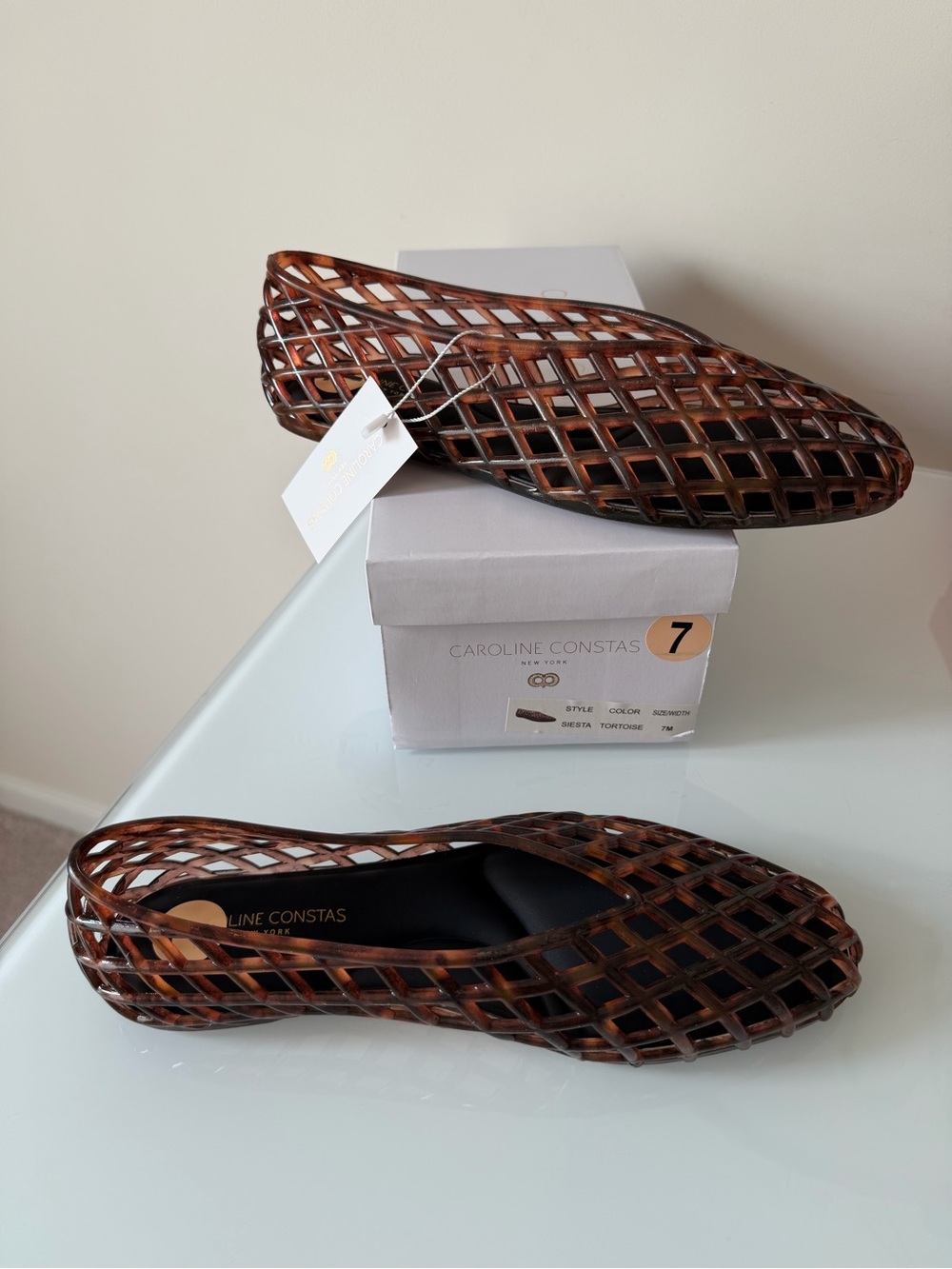 Caroline Constas Tortoise jelly Lattice Slip-On Ballet Flats - Picture 2 of 5